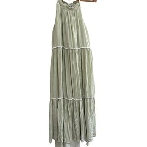 Rachel Zoe Sage Green Sleeveless Tiered Maxi Dress Bohemian Cottagecore Size 4